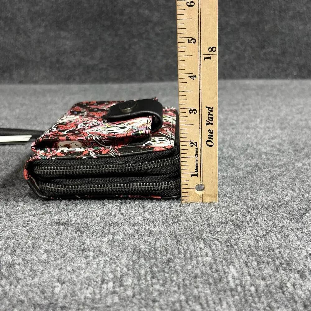 Ed Hardy Wallet Wristlet Womens One Size Black Skull Rose Tattoo Zip Around
